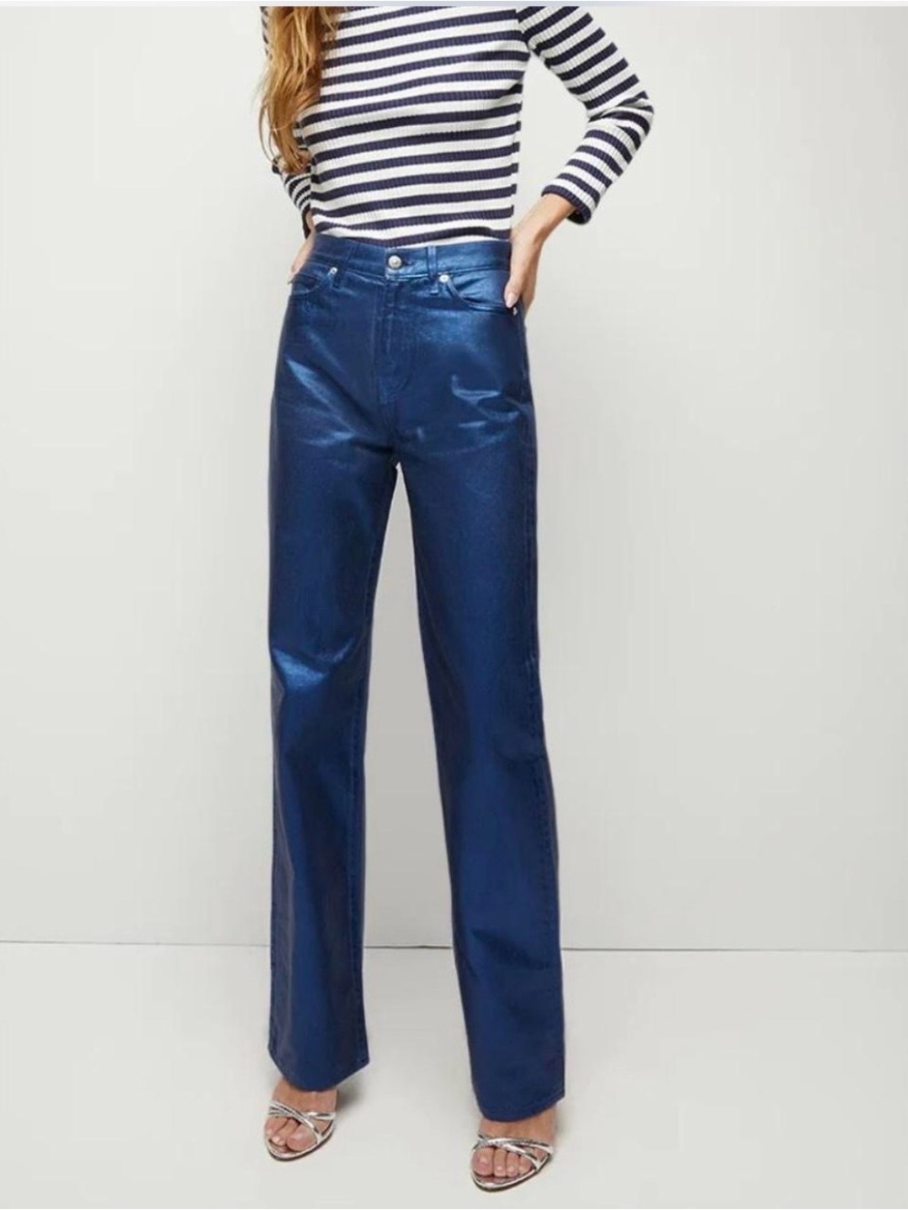 28 /Verónica beard Dylan Metallic Blue High-Rise Full Straight Jeans